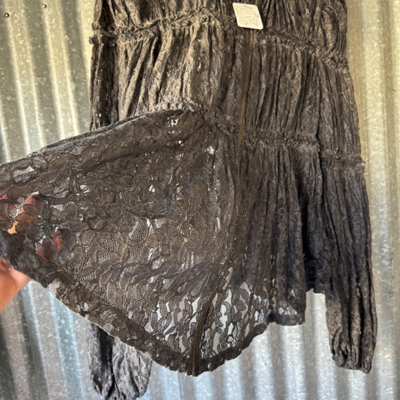 NWT Free People Grey Floral Lace Peplum Zip Up Jacket Puff Sleeve Boho Small NEW - Picture 8 of 15